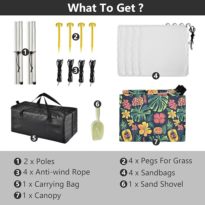 ALAZA Tropical Flower Palm Leaves Beach Tent Sun Shelter UPF50+ Protection Beach Shade Canopy w/ 4 Sandbags for Outdoor Camping Fishing Backyard Fun Picnic 10x9 ft