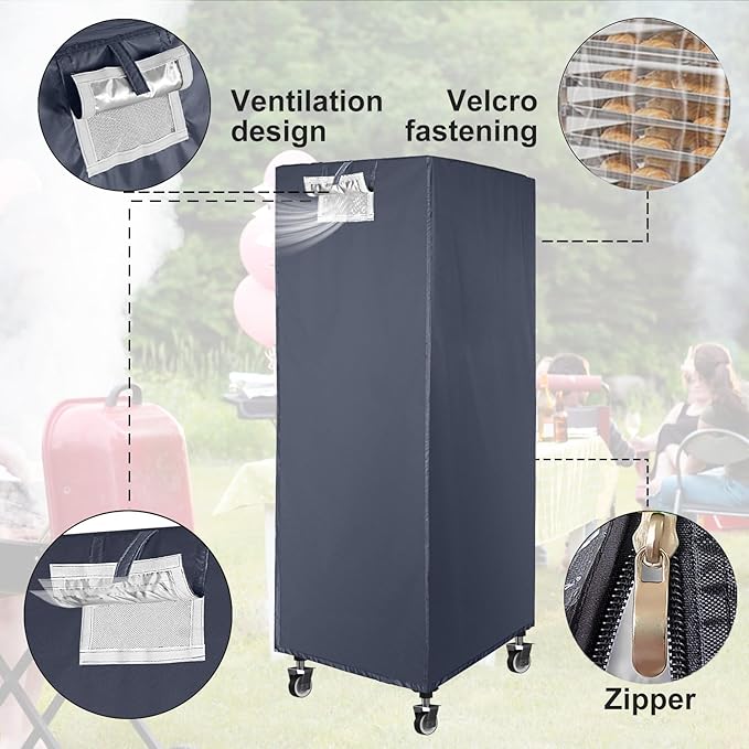 Sheet Pan Rack Cover With Zipper - Fits 20-Tier Bread Rack 23X28X64 - Bakers Rack Cover With Transparent Window Vents for Waterproof and Dustproof Protection