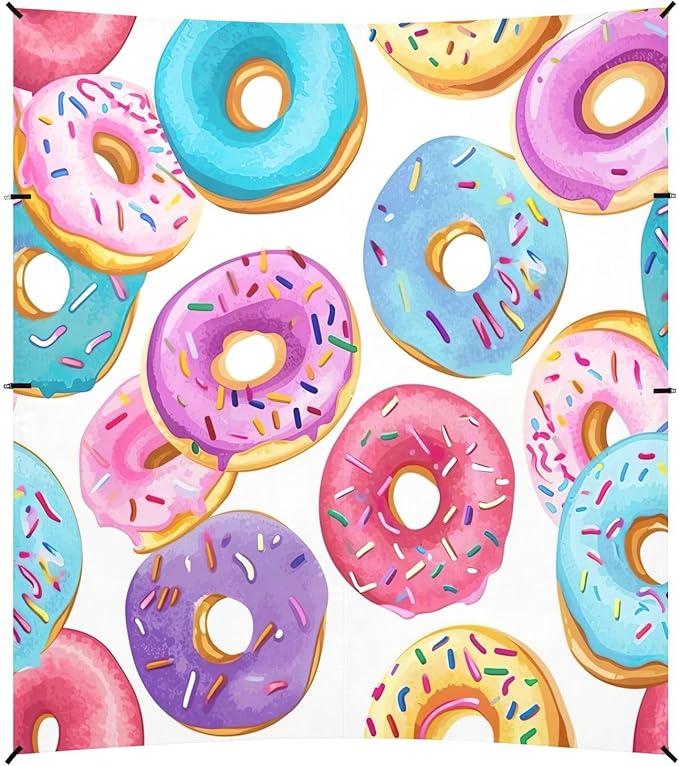 Colorful Donut Beach Tent Sun Shelter 9.2' x 10.5' Beach Canopy with 4 Sandbags 4 Stability Poles Sand Shovels - Tent Canopy for Beach Camping Fishing Picnics