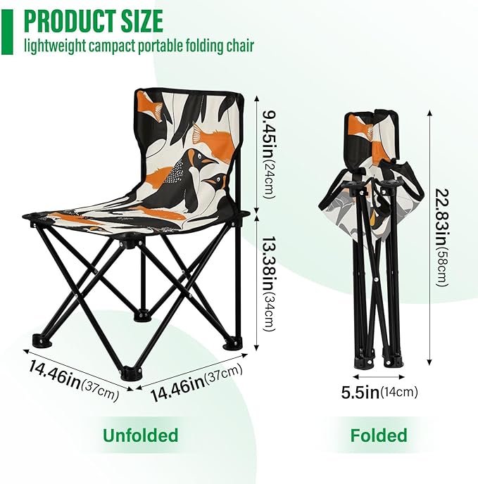 Fishpenguins and Penguins Portable Camping Chairs Folding Chair - Durable Oxford Fabric Lightweight Iron Frame Easy Fold Design - Ideal for Outdoor Activities Camping Fishing and Travel