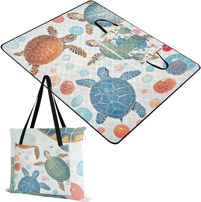 KLL Blue Red Turtle Waterproof Beach Accessories Packable Camping Party Foldable Mat for Grass Couples Gift esterillas de playa
