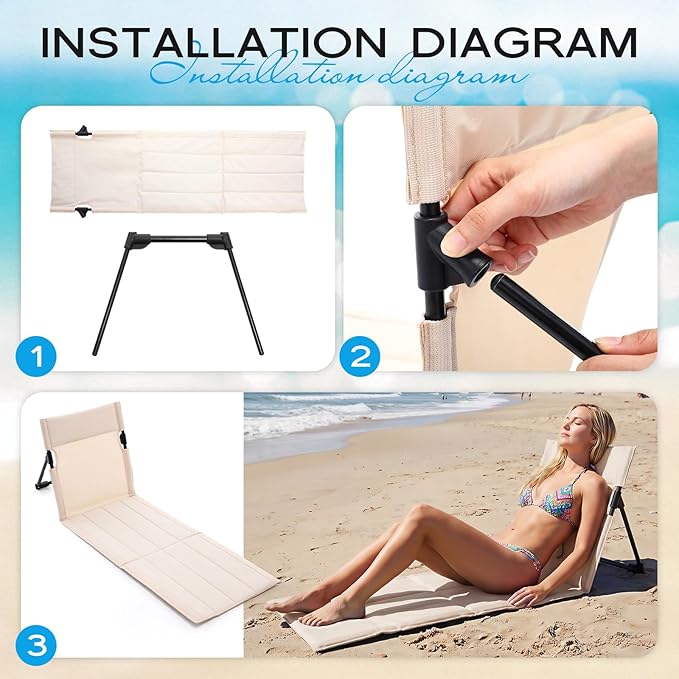 2 Pcs Foldable Beach Pool Chairs Portable Folding Adjustable Sun Chairs Poolside Seat for Edge of Pool for Beach Poolside Camping Picnic Lawn Accessories
