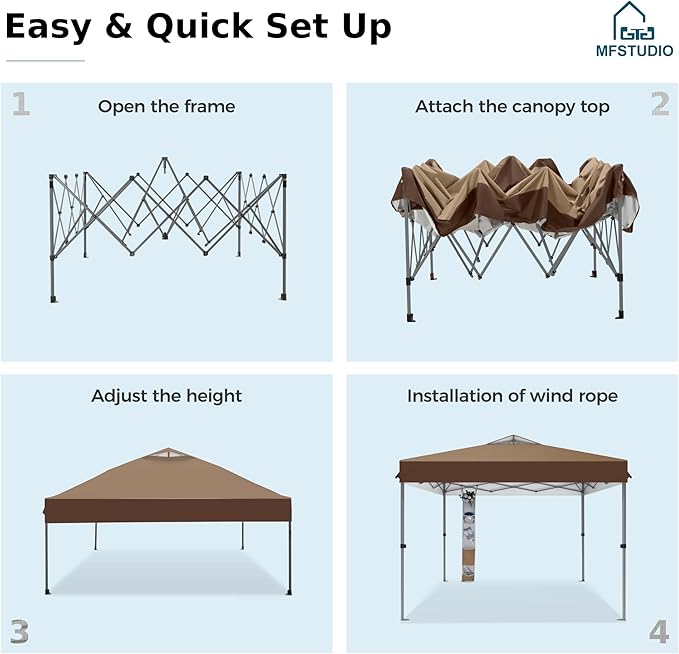 MFSTUDIO 10x10 Pop up Canopy Tent Gazebo Shelter Sun Shade Canopies One Push Setup Portable Popup Easy Set up Tents with Vented TopStorage4 Sandbagsfor BeachPartiesCamping