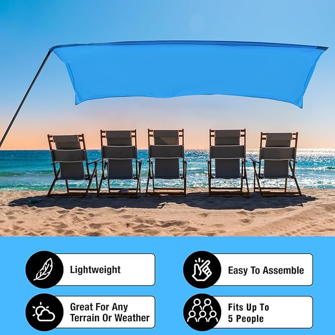 Shade Beach Tent Canopy for 3–6 People UPF 50+ UV Protection Sun Shade Lightweight 4 lbs Sets Up in 3 Minutes Portable Shelter for Beach Camping Fishing &amp Backyard Fun