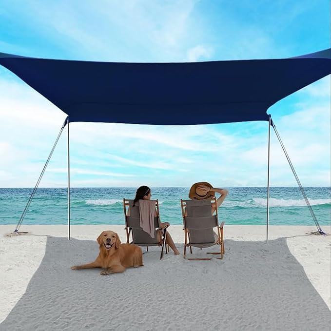 Beach Shade Tent 10×10 Ft Portable Easy Pop Up Beach Canopy UPF50+ Sun Protection Shelter Windproof &amp Water Resistant Stable with 4 Sandbags &amp Windproof Cords Perfect for Family