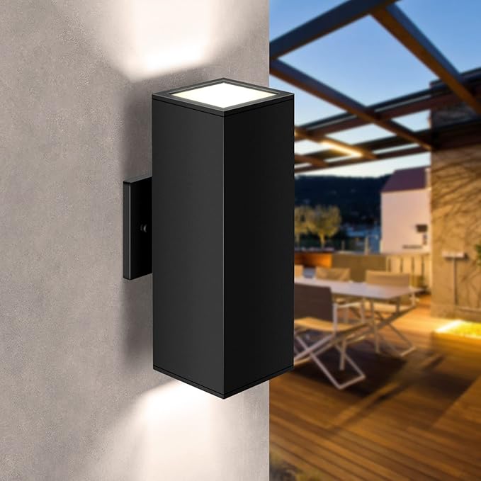 2-Pack Exterior Wall Light Fixtures Outdoor Waterproof Wall Sconce with Dusk to Dawn Photocell Sensor Modern Porch Lights Outdoor Up Down for Patio Entryway Front Door