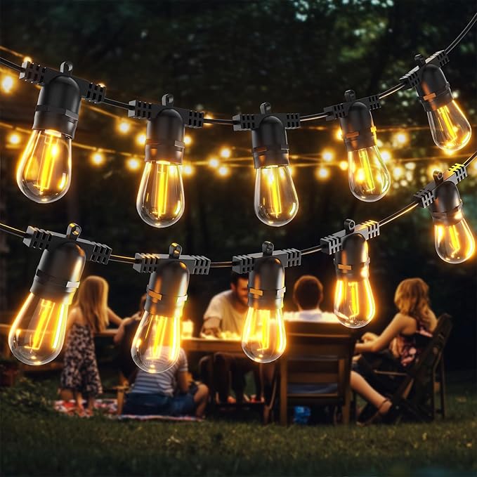 Outdoor String LED Patio Lights - 30Ft 9M Outside Waterproof Light with Remote Dimmable S14 Shatterproof Bulb Connectable Hanging Outdoor Electric Lighting for Backyard Yard Gazebo Porch Party
