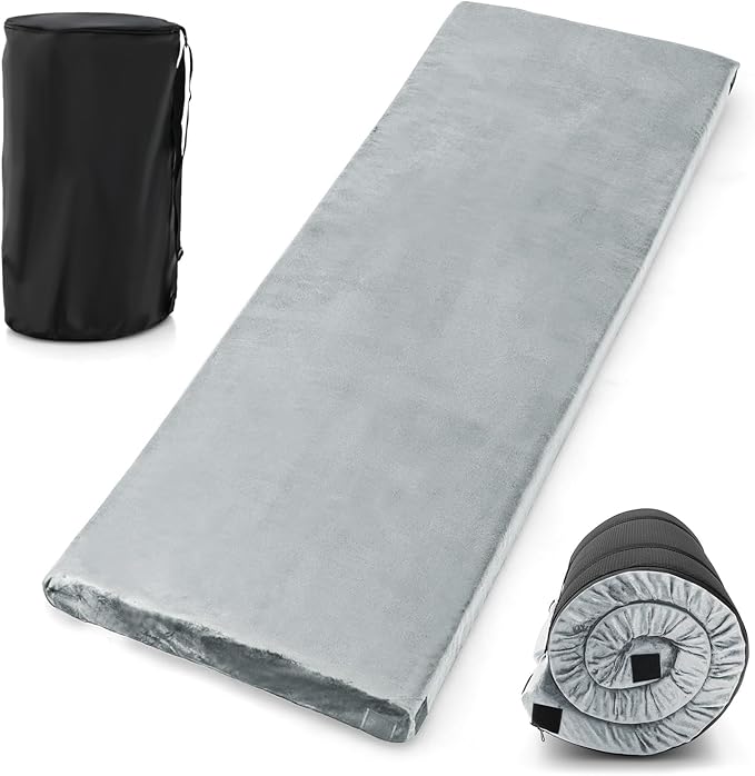 Goplus Memory Foam Camping Mattress Portable Roll up Sleeping Pad w/Anti-Slip Bottom Travel Bag Single/Twin Waterproof Floor Mat Guest Bed