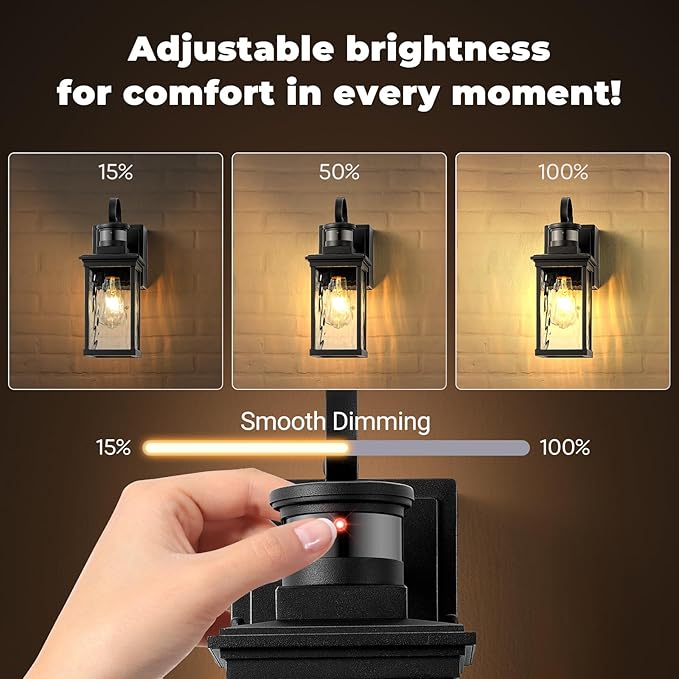 Outdoor Porch Light with GFCI Outlet Black Motion Sensor Exterior Lighting Fixtures Wall Mount for House with Water Ripple Glass Anti-Rust Waterproof Outdoor Wall Sconce Lantern for Garage