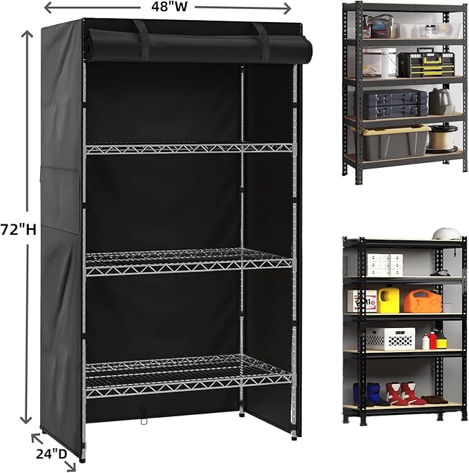 Shelf Covers for Wire Shelving 900D Oxford Cloth Thick Storage Shelf Cover Heavy Duty Dustproof Wire Rack Covers Outdoor Rack Cover with Zipper for Metal Shelving(48W x 24D x 72H)
