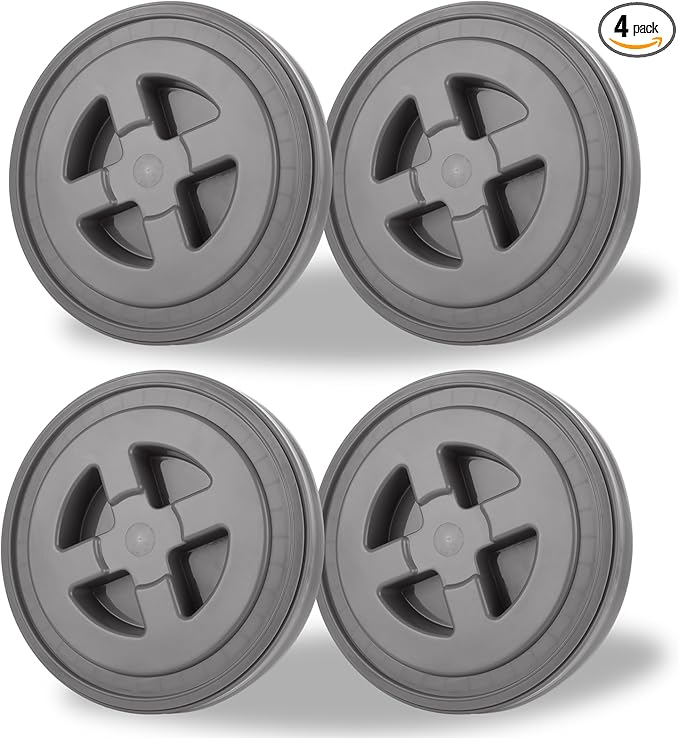 4 Pieces 5 Gallon Leak-Proof Bucket Lid Food Grade Plastic Storage Buckets Screw Seal Lids Screw Pail Lid Pet Food Storage Chicken Feeders Paint Storage Compatible with Gamma (Grey)