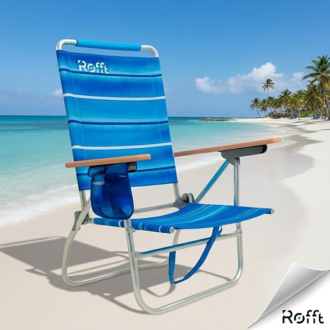 Beach Chair 17 Seat Height 7-Position Reclining Heavy Duty Folding with Backpack Straps Cup Holders and Back Cooler Storage High Back for Seniors