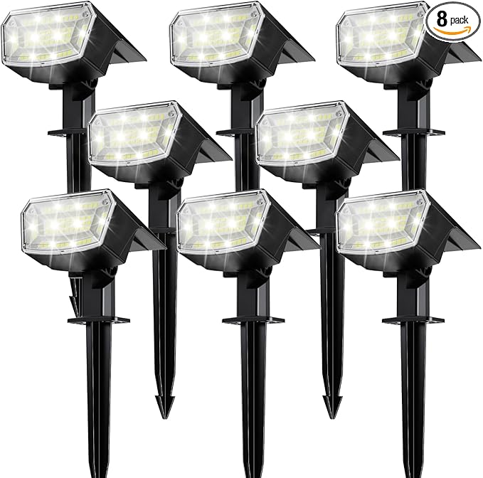 TECKNET Spot Lights Outdoor with 59 LED 8 Pack Solar Lights Waterproof IP65 Auto On/Off Solar Spot Lights Outdoor 3 Lighting Modes Solar Powered Garden 2-in-1 Solars Landscape Light(Cool White)