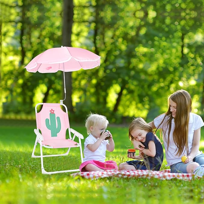 PLULON Kids Beach Chair with Umbrella Folding Lawn and Camping Chair with Summer Shade for Beach Pool Travel and Outdoor (for 1-5 Years Old)