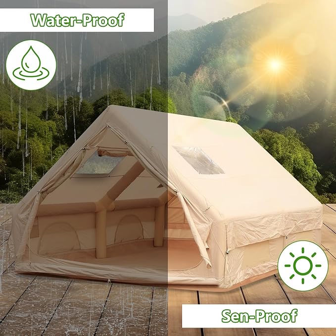 Inflatable Tents for Camping 4-6 Person Air Glamping Tents with Pump Easy Setup Glamping Camping House Waterproof Windproof for 4 Seasons