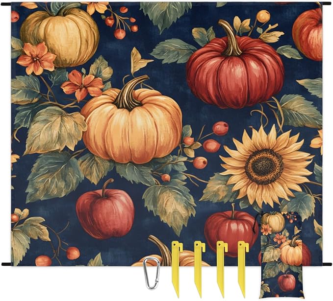 Waterproof Sandproof Beach Blanket 59''×68'' Vintage Pumpkin Polyester Outdoor Picnic Blanket with 4 Stakes &amp Storage Bag for BeachCampingVacation Food