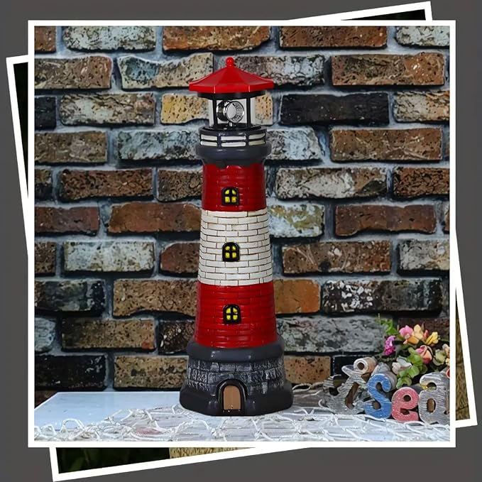 Solar Lighthouse Garden Outdoor Statues Waterproof Lawn Lights Decor Automatic Rotating Solar Lights for Yard Patio Ground Tabletop Decoration Unique Housewarming Gifts - 2PACK