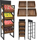 4-Tier Solid Wood Fruit and Vegetable Storage Rack Narrow Snack Rack Stand Farmers Market Stand for Kitchen Store Supermarket