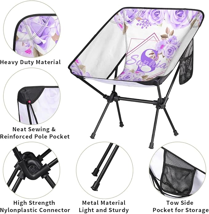 Camping Chair Personalized Backpacking Chair Lightweight Portable Folding Customized Name Chairs for Beach Sport Hiking (Purple)