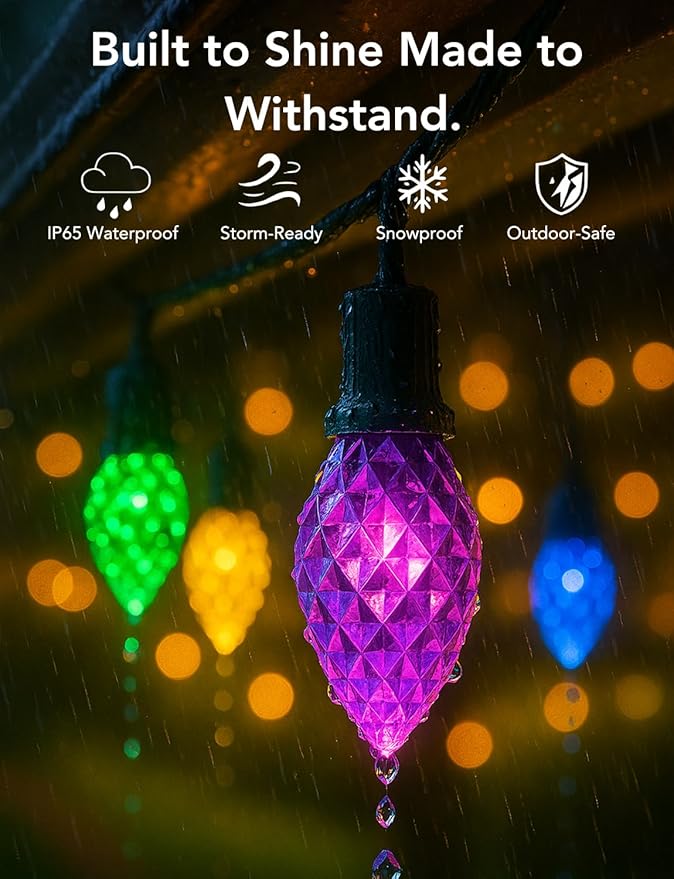 LED C9 Christmas Lights Outdoor100FT 150 LEDsApp Remote Controlled RGB Smart String Lights with DIYMusic Sync &amp Timer108 ModesWaterproof &amp Extendable for RooflineHouseXmas TreeHallowee