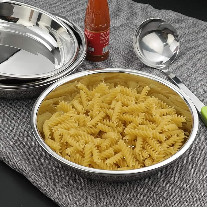 Anbers 18/10 Stainless Round Dinner Plates Dishes 9.4-INCH Camping Plate 4 Packs