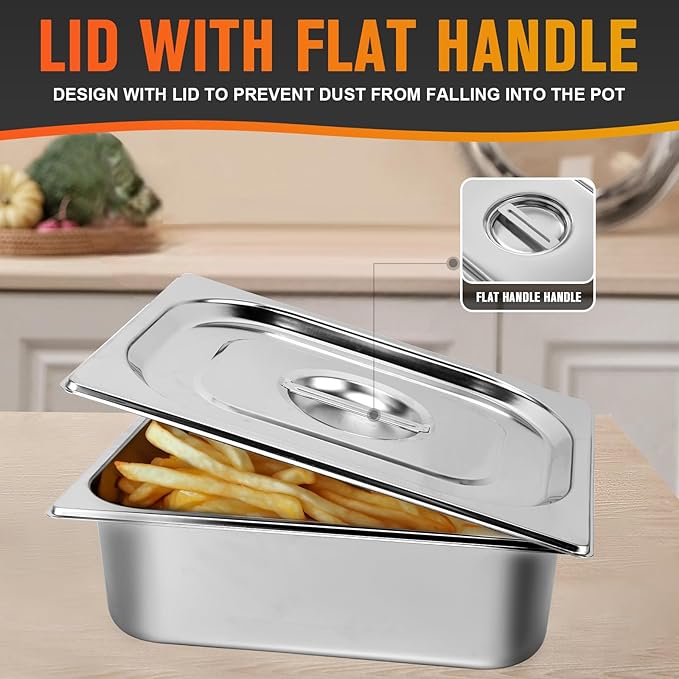 Hotel Pan Full Size Steam Table 4 Deep Stainless Steel With Lid 13 L x 10.4 W Anti-Jam Buffet Commercial (4 Pack)