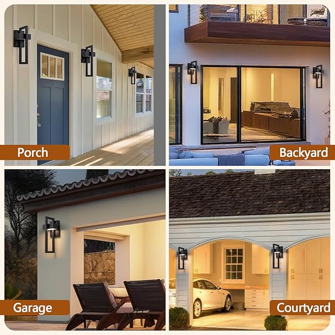 Outdoor Wall Lights Modern LED Exterior Lighting Fixtures 3000K 15W Outdoor Wall Sconce for Porch Matte Black Outside Wall Mount Lights for Front Door House Garage Indoor. (2 Pack)