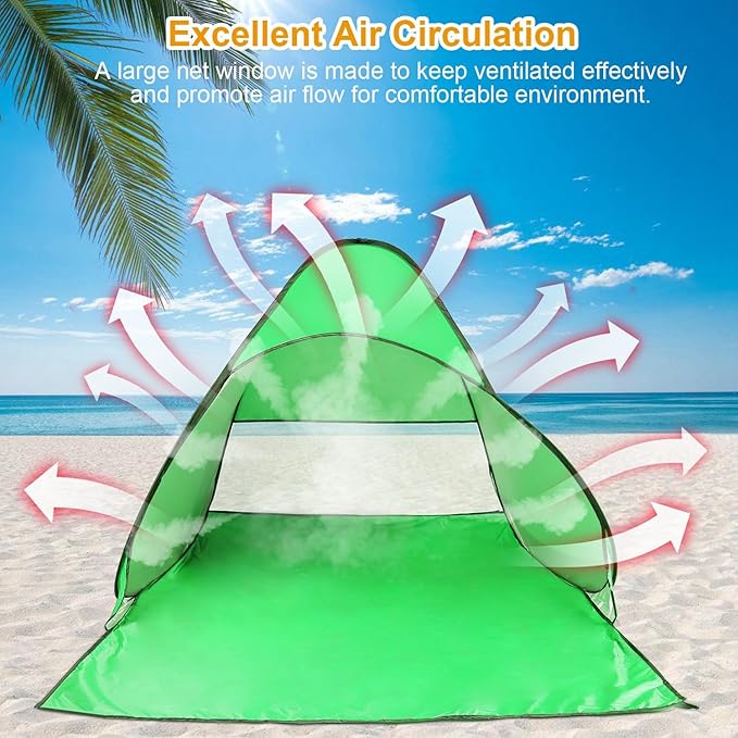 Beach Tent Pop Up Beach Tent Canopy Sun Shade Shelter Anti-UV Automatic Waterproof for 2-3 Person with Net Window Storage Bag Outdoor Camping Fishing Park Bea ch