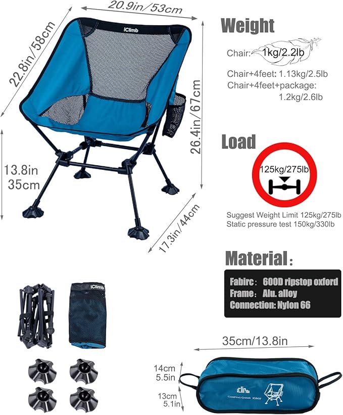 iClimb 1 Hooded 3M Thinsulate Insulation Warm Blanket and 1 Anti-Sinking Large Feet Chair Bundle Ultralight Compact for Adults Outdoor Backpacking Hiking Camping Beach Concert