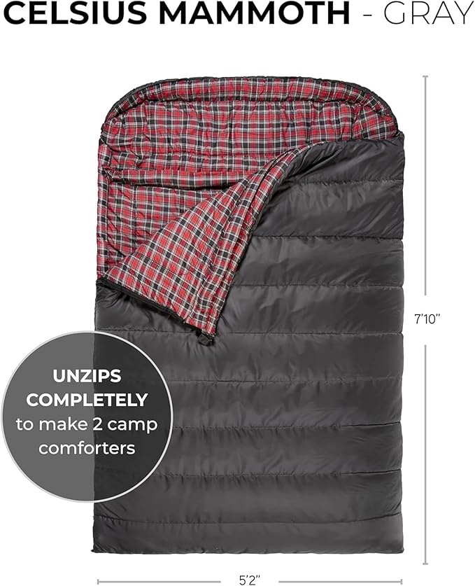 Teton Mammoth Queen Size Double Sleeping Bag- A Warm Bag The Whole Family can Enjoy – Great for Camping Hunting and Base Camp. Compression Sack Included