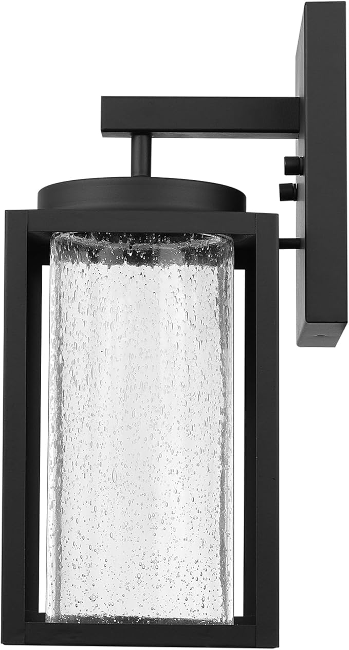 Globe Electric 44359 Capulet LED Integrated Outdoor Indoor Wall Sconce Black Clear Bubble Glass Center Column Dimmable 12W 850 Lumens