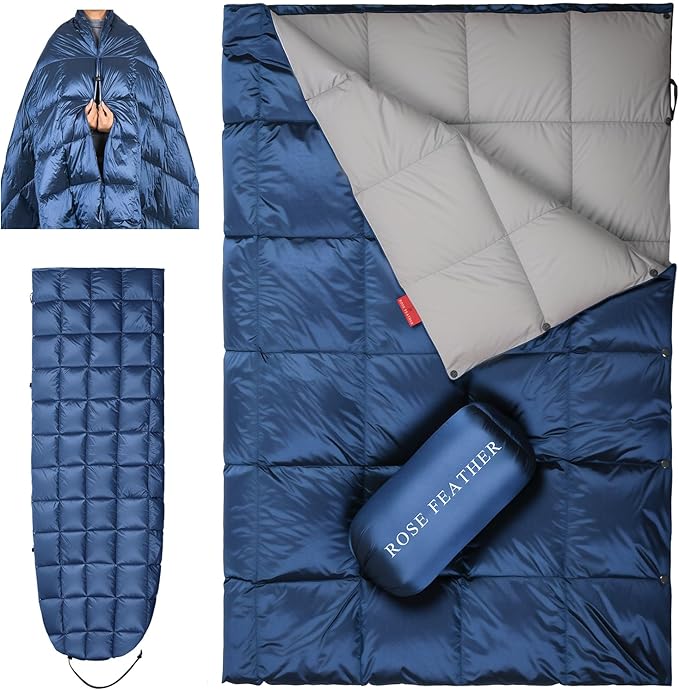 Down Camping Blanket - Lightweight Packable Warm &amp Puffy Outdoor Travel Quilt for Sleep Hiking Backpacking Stadium Festivals Water-Resistant Sleeping Bag 55x79