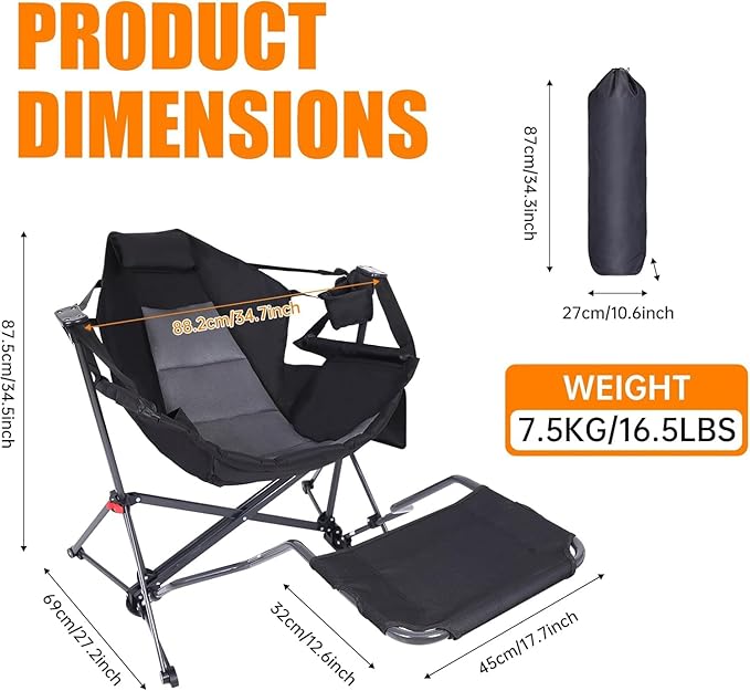 Hammock Chair Hammock Camping Chair with Removable Footrest Rocking Chair Outdoor Camping Chair Swing Hammock with Stand Carry Bag Cup Holder (2 Pack)