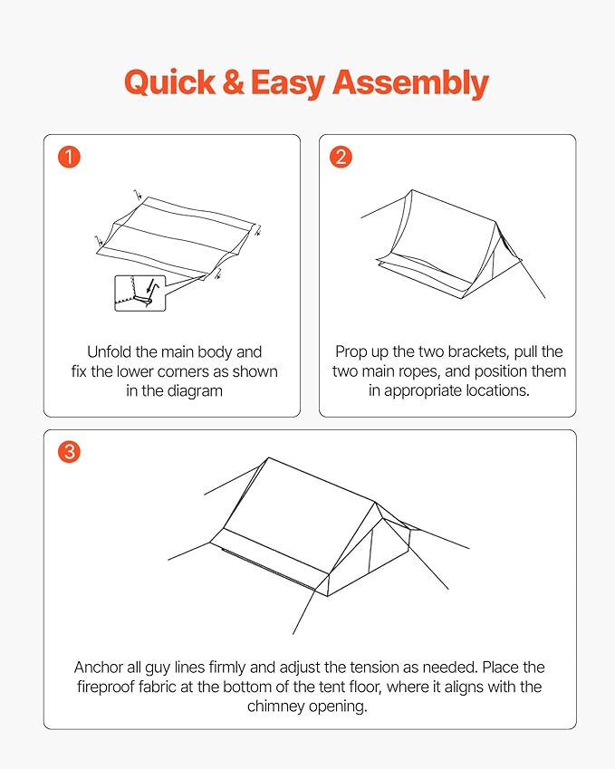 VEVOR Hot Tent Camping Tipi Hot Tents with Stove Jack Portable Winter Camping Tents with Snow Skirt Easy Setup Waterproof 4 Season Shelter Tents for Fishing Backpacking