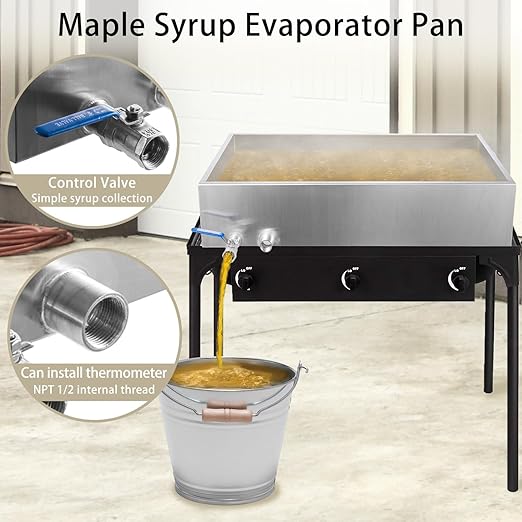 Marada Maple Syrup Evaporator Pan with Dual Interface Steam Table Pan304 Stainless Jam Food Chafing for Home Outdoor Cooking (30L x 16W x 9.5H)