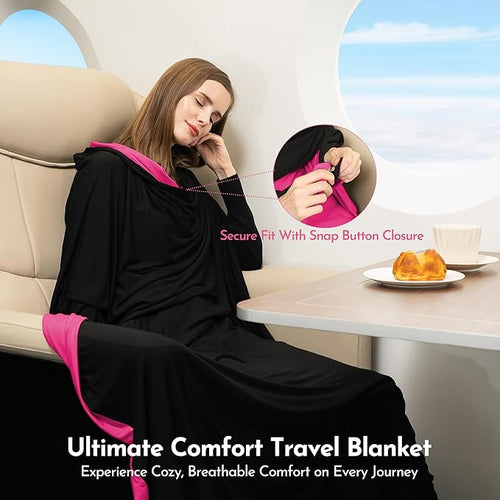 16-in-1 Compact Travel Blanket with Bag – Reversible Ultra Soft Bamboo Airplane Blanket with Hidden Pocket – Packable for Flights &amp Travel Essentials (Semi-Weighted Double Layer)