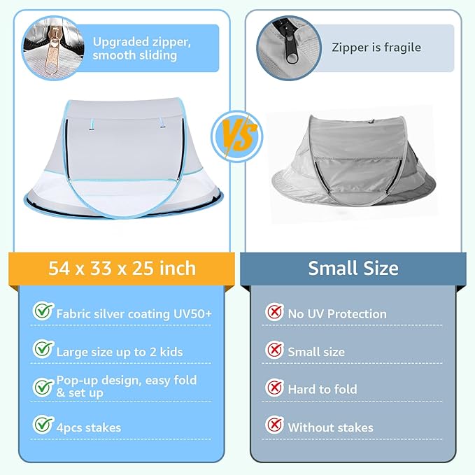 Baby Beach Tent Pop Up Beach Tent Sun Shade for Beach UPF 50+ UV Protection Sun Shelters for Infants with Carry Bag for Outdoor Travel Camping(Gray)
