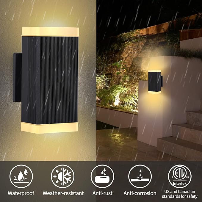 Outdoor Wall Light ZUUKOLE Waterproof Exterior Wall Sconce Anti-Rust Aluminum Wall Mount Lighting Rectangular Design – Up Down Lights Outdoor for Porch Patio or Garage 2 Pack