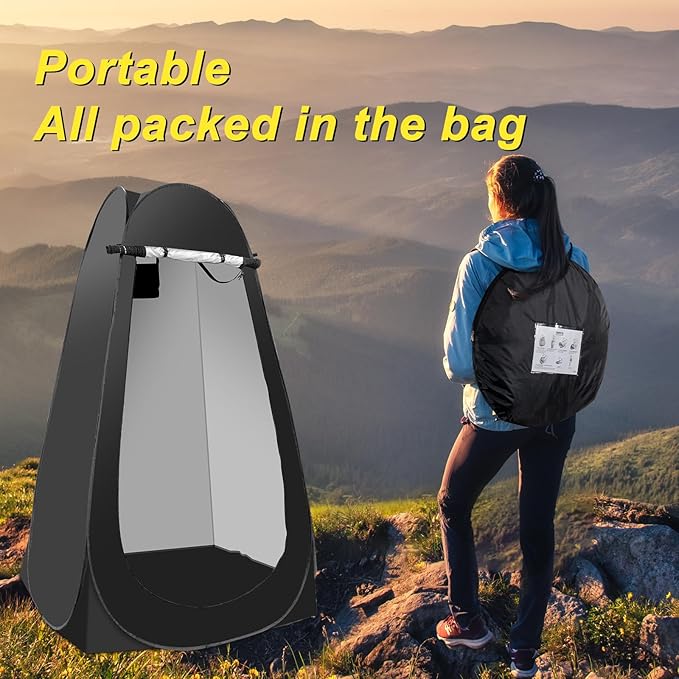 Portable Camping Privacy Tent Outdoor Shower Tent Kit with 5 Gallon Shower Bag-(Nozzle Upgraded)