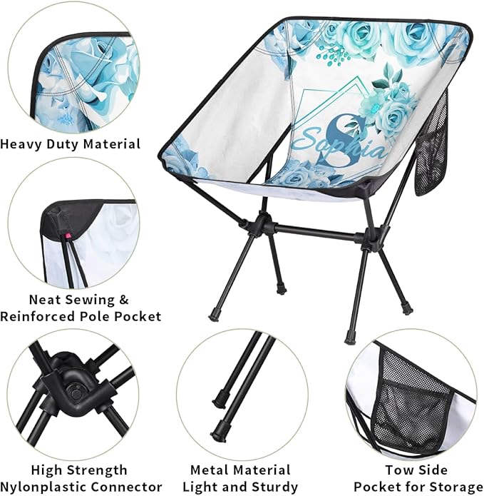 Camping Chair Personalized Backpacking Chair Lightweight Portable Folding Customized Name Chairs for Beach Sport Hiking (Sky Blue)