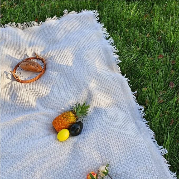 70x 70 Picnic Blanket Extra LargeLayer Outdoor Blanket for 5 to 7 AdultsCamping Grass Lawn Park Accessories Cute Couple Gifts Ideas Wedding Registry for Camping Park Beach (Cream)