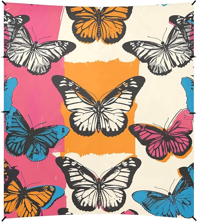 Beach Tent Sun Shelter Butterflies Colorful Squares Lightweight &amp Easy Setup Beach Shade Canopy for Camping Fishing