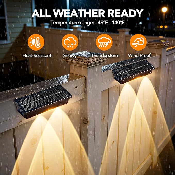 Solar Fence Lights Outdoor8 Pack Waterproof LED Solar Powered Deck Light with Ultra Bright LED Lens3000K/4000K/6000K Selectable12+ Hours Steady Glow for StepRailingBackyardWall