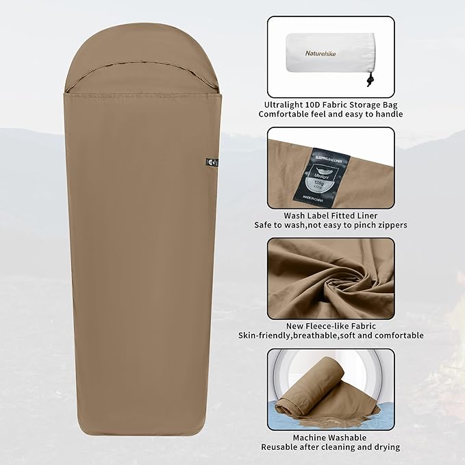 Naturehike 4.5oz Ultralight Washable Sleeping Bag Liner Lightweight Adult Sleep Sack &amp Travel Sheets for Backpacking Hotel Camping Hostels ZY20