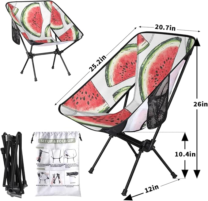 Honeybaby Folding Camping Chair Watercolor Watermelon Slices Camping Chairs Lightweight Portable Chair Outdoor Foldable Chairs for Camping Travel Picnic Beach Hiking