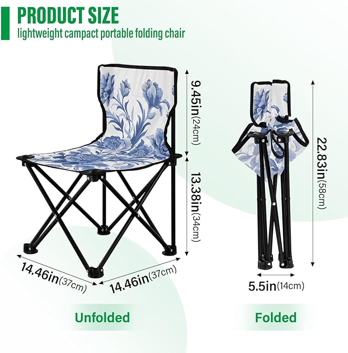 Flower Blue Portable Camping Chairs Folding Chair - Durable Oxford Fabric Lightweight Iron Frame Easy Fold Design - Ideal for Outdoor Activities Camping Fishing and Travel