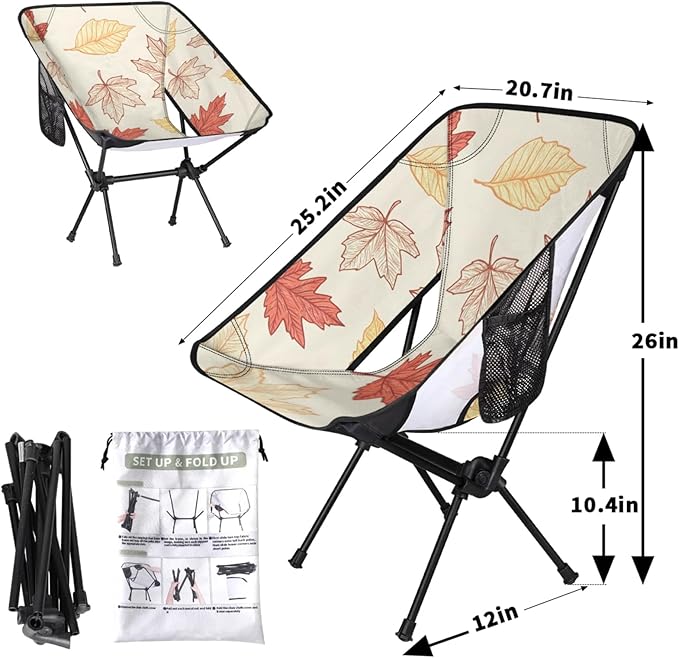 Honeybaby Folding Camping Chair Plant Maple Leaf Camping Chairs Lightweight Portable Chair Outdoor Foldable Chairs for Camping Travel Picnic Beach Hiking
