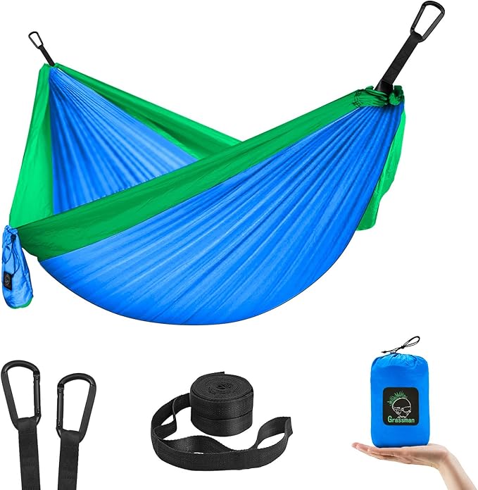 GRASSMAN Kids Hammock-Small Camping hammocks Portable Camping Gear for Child Indoor/Outdoor use with Tree Straps &amp Carabiners Blue &amp Green