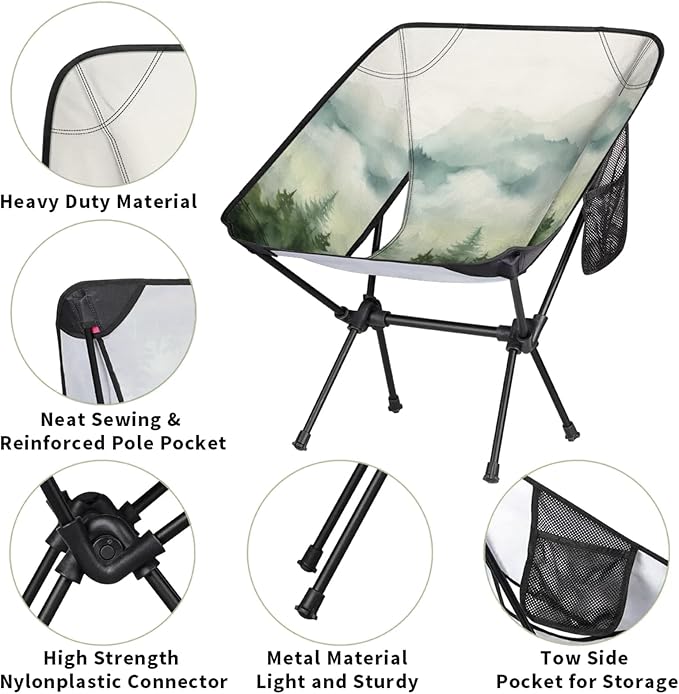 Honeybaby Folding Camping Chair Foggy Forest Camping Chairs Lightweight Portable Chair Outdoor Foldable Chairs for Camping Travel Picnic Beach Hiking