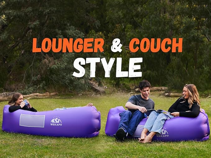 WEKAPO Inflatable Couch Air Lounger Chair - Camping &amp Beach Accessories Portable Blow up Sofa for Hiking Lawn Indoor/Outdoor Movies &amp Music Festivals. Lightweight and Easy to Set Up Air Ham